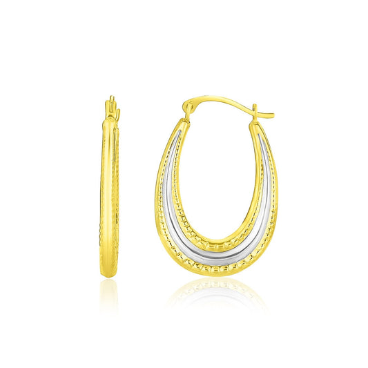 10k Two-Tone Gold Graduated Textured Oval Hoop Earrings - view 2