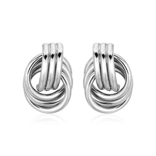 Pendientes de nudo de amor pulidos con aros entrelazados en plata de ley