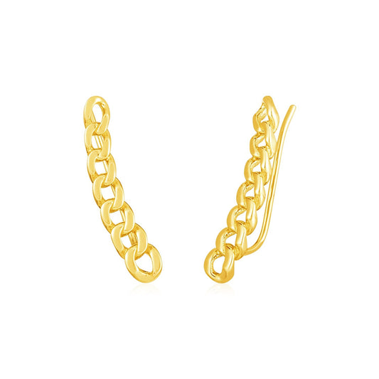 Pendiente Escalador de Oreja de Oro Amarillo de 14k con Eslabones de Cadena
