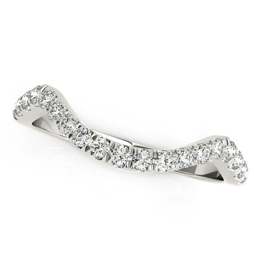 Alianza de boda de diamantes pavé estilo curvo moderno de oro blanco de 14k (1/5 qt)