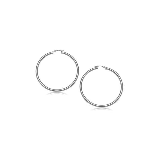 10k White Gold Polished Hoop Earrings (15 mm) - view 2
