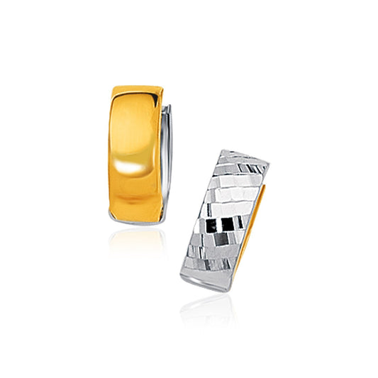 14k Two-Tone Gold Polished and Textured Hoop Style Earrings - view 2