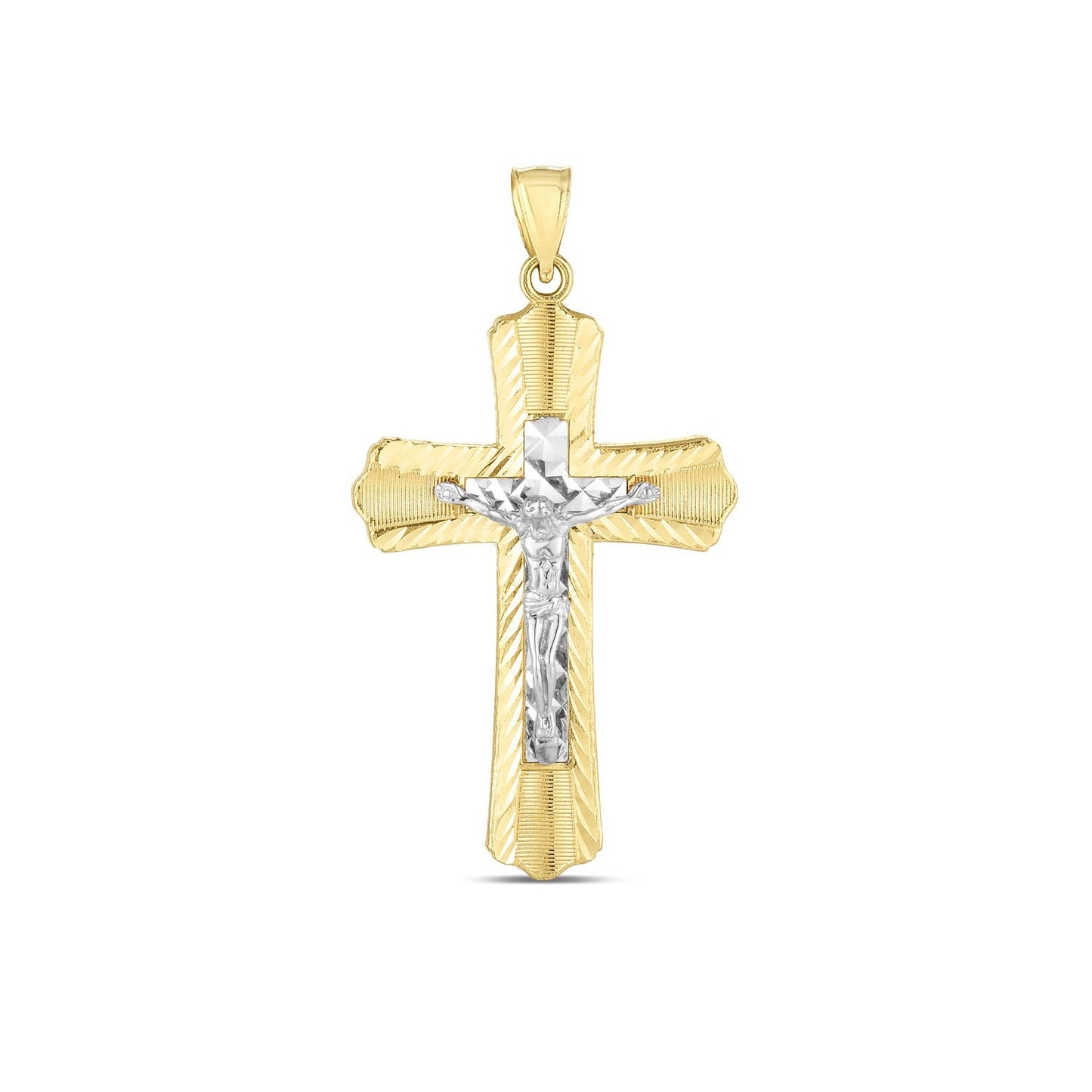 Colgante de cruz de oro de dos tonos de 14k con acabado pulido brillante y corte de diamante