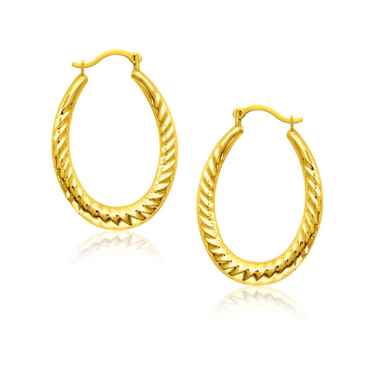 14k Yellow Gold Hoop Earrings with Textured Details - view 2