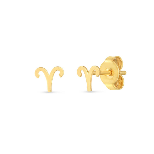 14K Yellow Gold Aries Stud Earrings - view 2