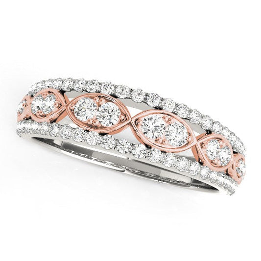 Anillo de banda con doble diseño infinito de diamantes en oro blanco y rosa de 14k (3/8 cttw)