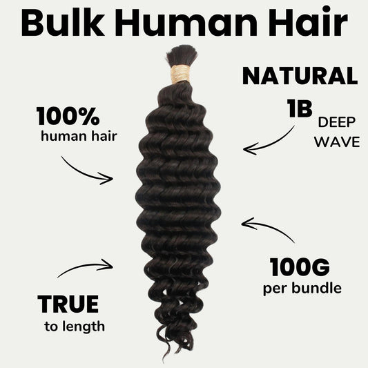 Deep Wave Bulk 100% Human Braiding Hair Luxegan
