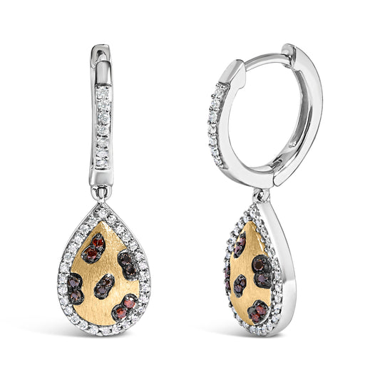 10K Yellow Gold Plated Sterling Silver 1/3 Cttw Multi Color Diamond Pear Shape Dangle Earrings - view 2