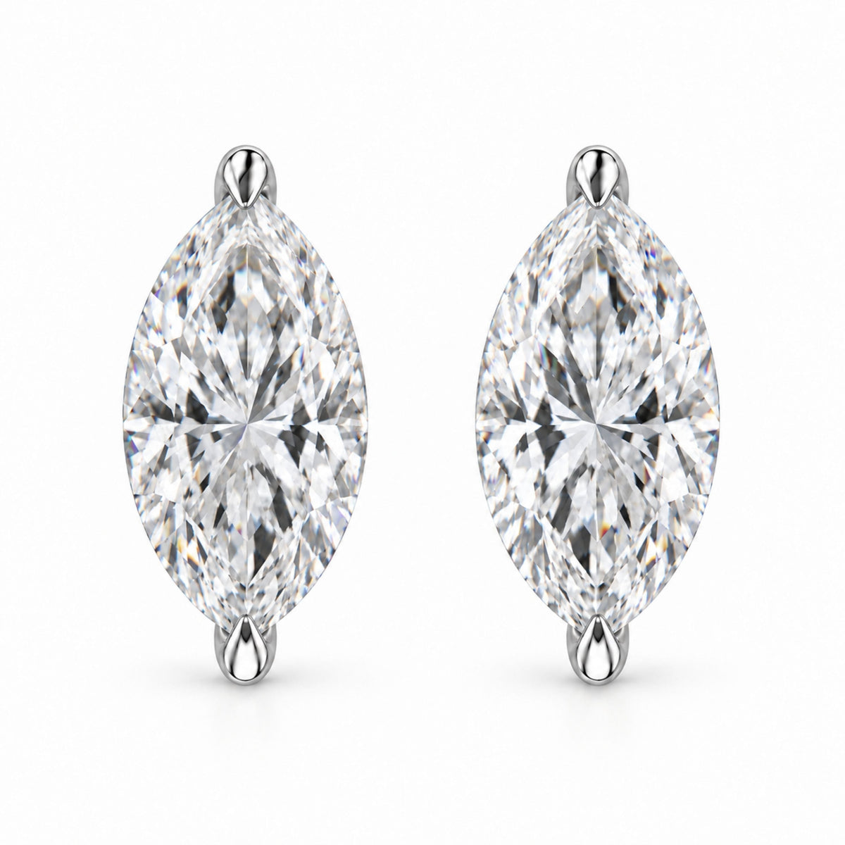 14K White Gold 1/4 Cttw Lab Grown Marquise Diamond Solitaire Stud Earrings