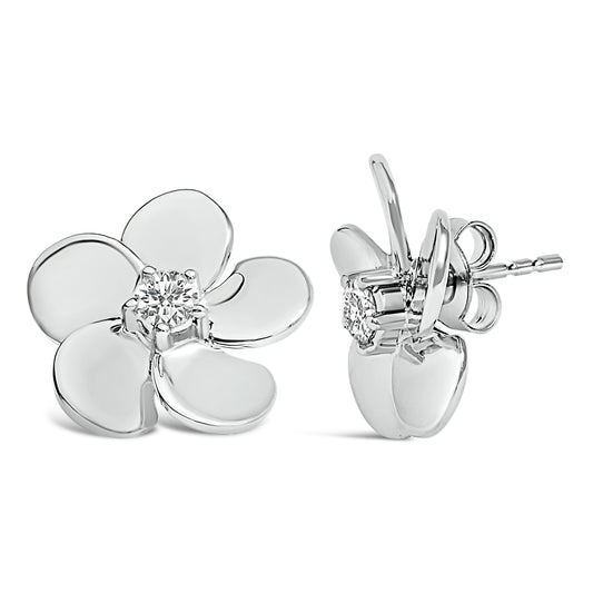 Aretes de botón con forma de pétalo de flor con diamante cultivado en laboratorio de 1/3 Cttw en oro blanco de 10K