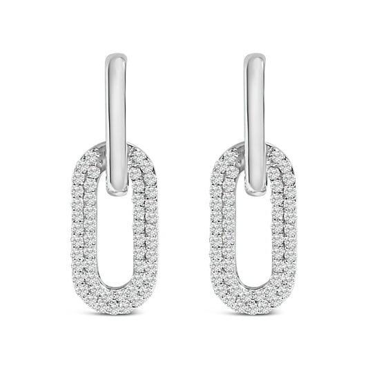 Pendientes colgantes de oro blanco de 10 qt con diamantes cultivados en laboratorio de 1/2 quilate en forma de clip
