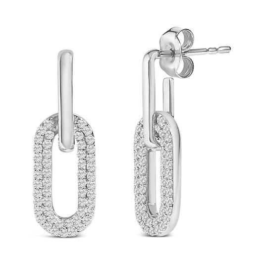 Pendientes colgantes de oro blanco de 10 qt con diamantes cultivados en laboratorio de 1/2 quilate en forma de clip