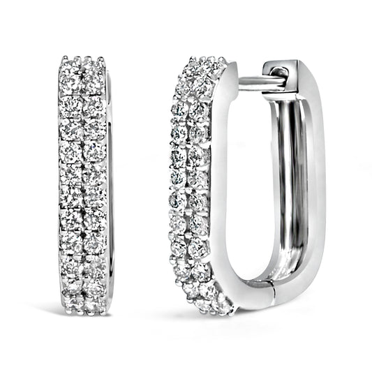 Pendientes de aro tipo Huggie de doble fila con diamantes cultivados de 1/4 Cttw de oro blanco de 10K