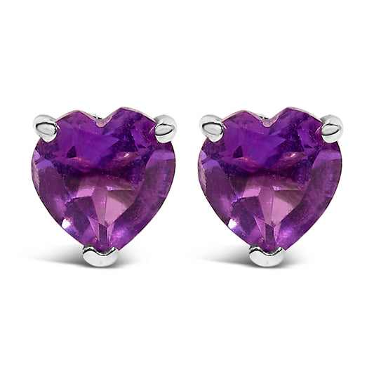Pendientes de oro blanco de 14 quilates con solitario de amatista morada de corte corazón de 5 mm