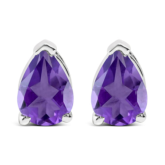 Pendientes de oro blanco de 14 quilates con solitario de amatista morada en forma de pera de 6x4MM