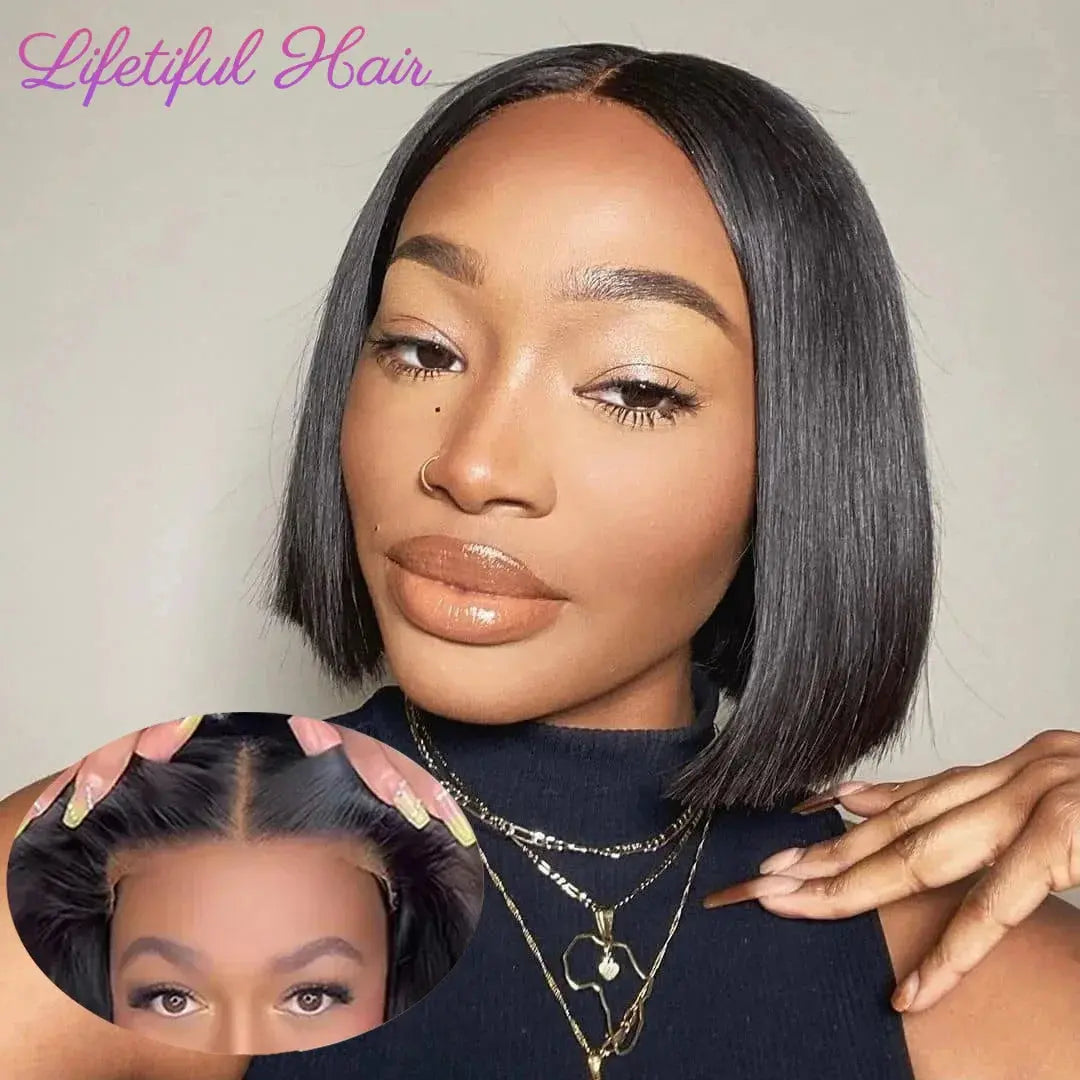 Glueless | Brazilian | Short | Bob | Human Hair | Ready To Wea | Straight r | Lace Closure Wigs Luxegan