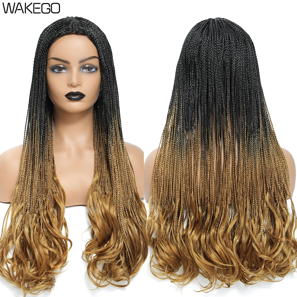 26 Inch Long Box Braid Wig With Curly End African synthetic Braided Wigs For Women Fake Scalp Heat Resistant Braiding Hair Wig Luxegan