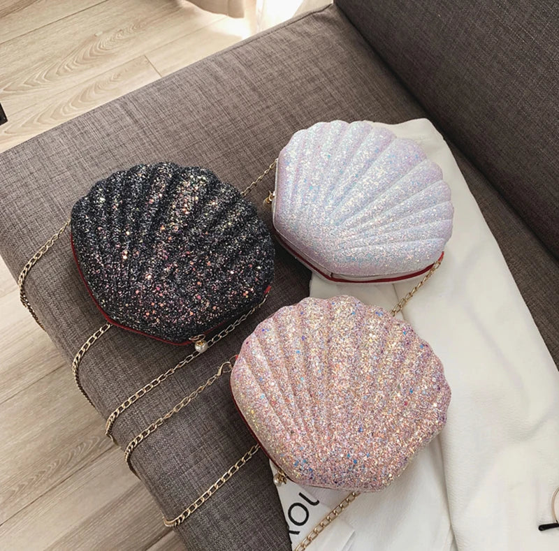 Fashion Sequined Shell Crossbody | Structured PVC Clutch Purse Luxegan