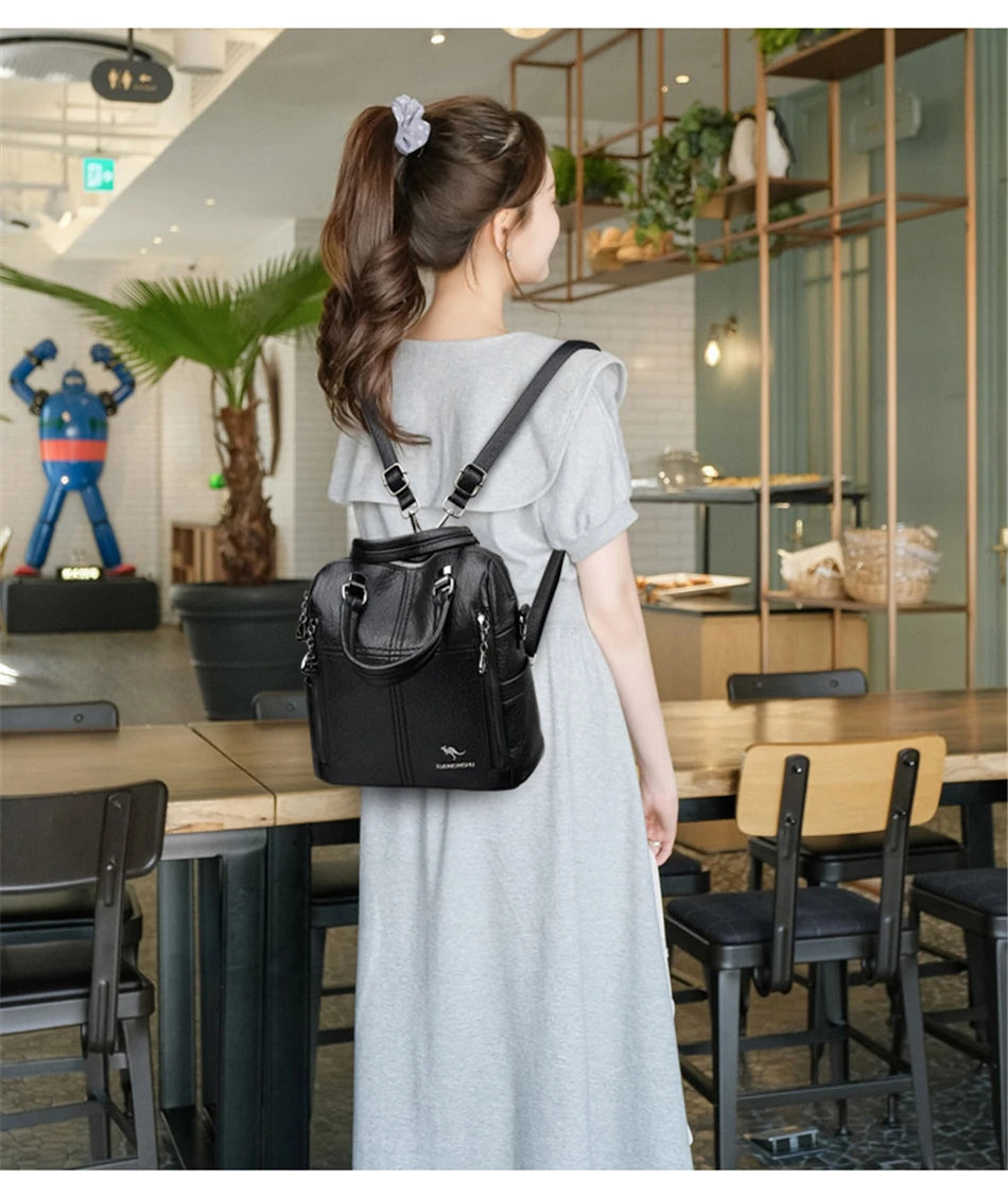 Premium Sheepskin Leather Multifunction Handbag | Luxury Designer Large Capacity Travel Backpack & - view 5