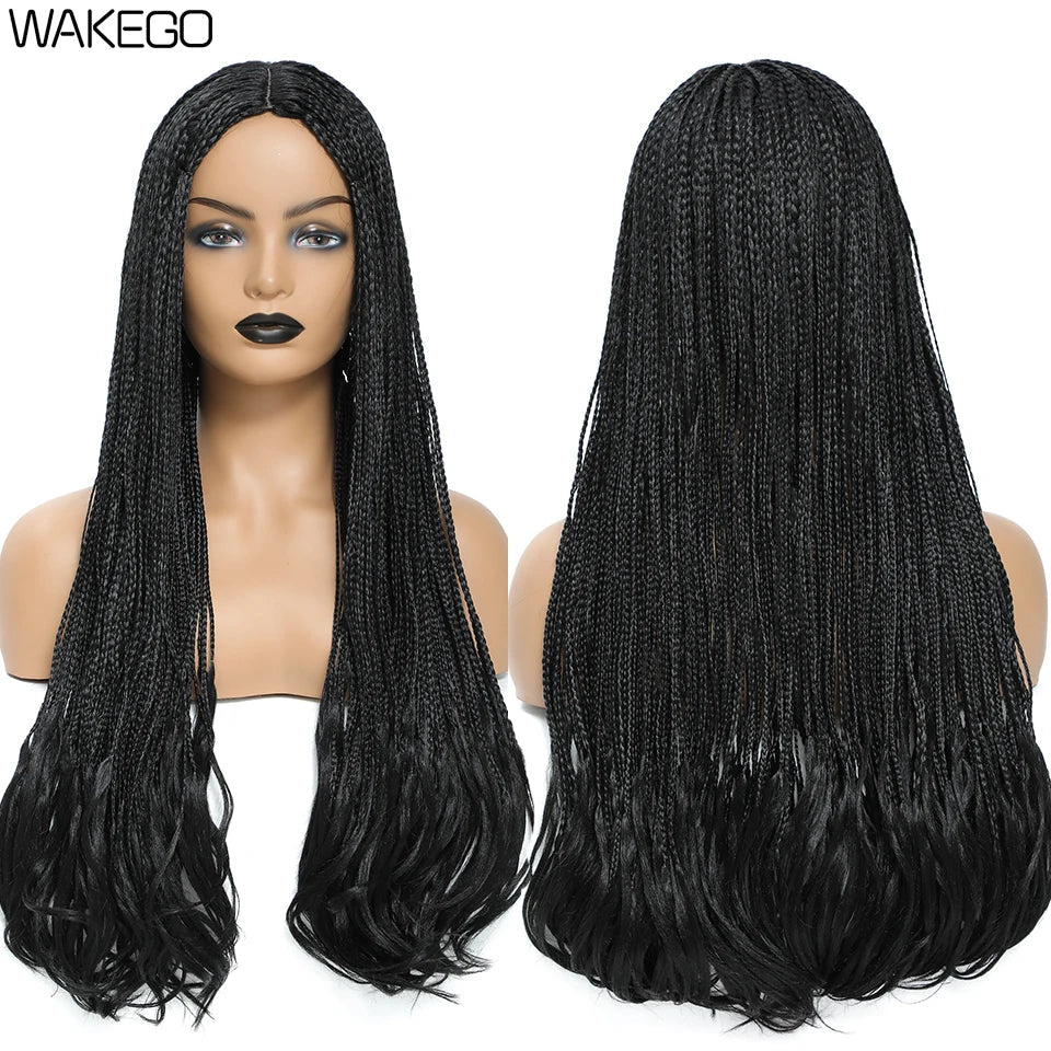 26 Inch Long Box Braid Wig With Curly End African synthetic Braided Wigs For Women Fake Scalp Heat Resistant Braiding Hair Wig Luxegan