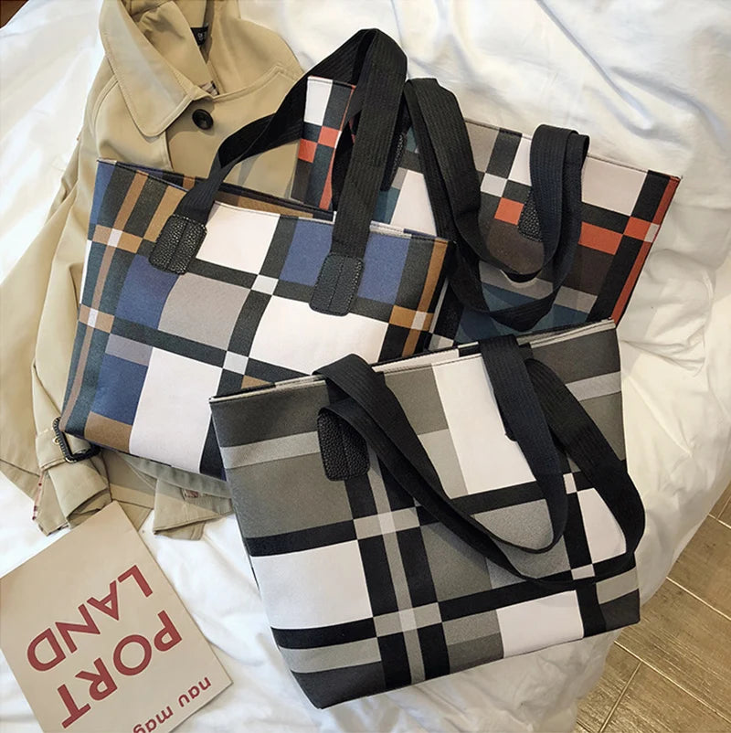 Large Capacity PU Leather Patchwork Tote | Soft Shoulder Shopping Bag Luxegan