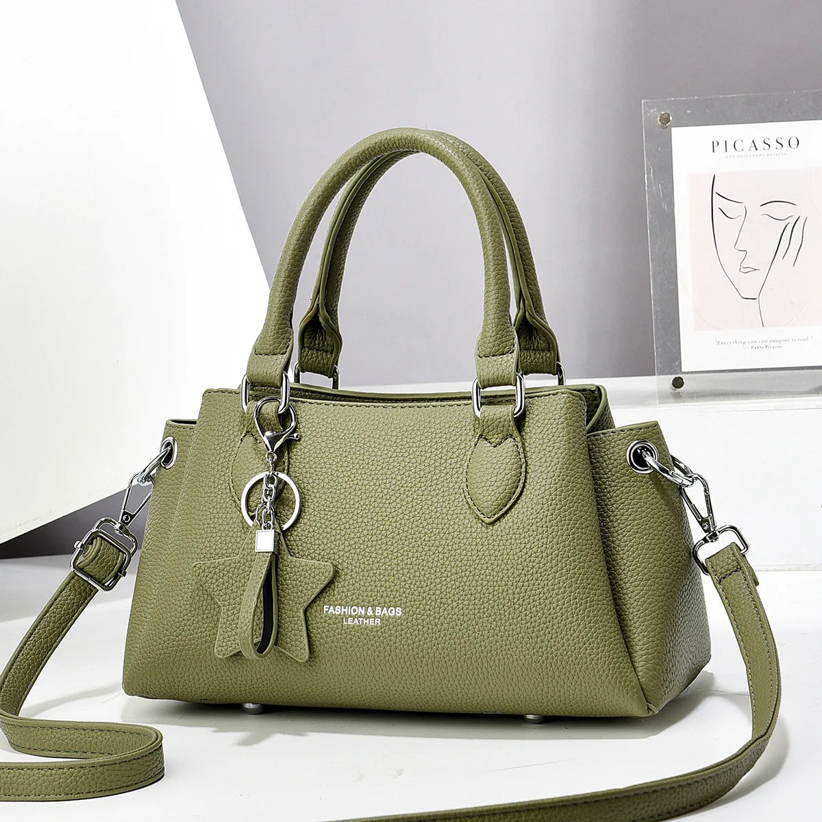 New Ladies Luxury PU Leather Tote | Korean Style Designer Shoulder Bag | Trendy Fashion Crossbody with Chain Decoration | Versatile Daily & Travel Handbag (Model A91608)