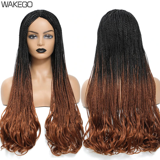 26 Inch Long Box Braid Wig With Curly End African synthetic Braided Wigs For Women Fake Scalp Heat Resistant Braiding Hair Wig Luxegan
