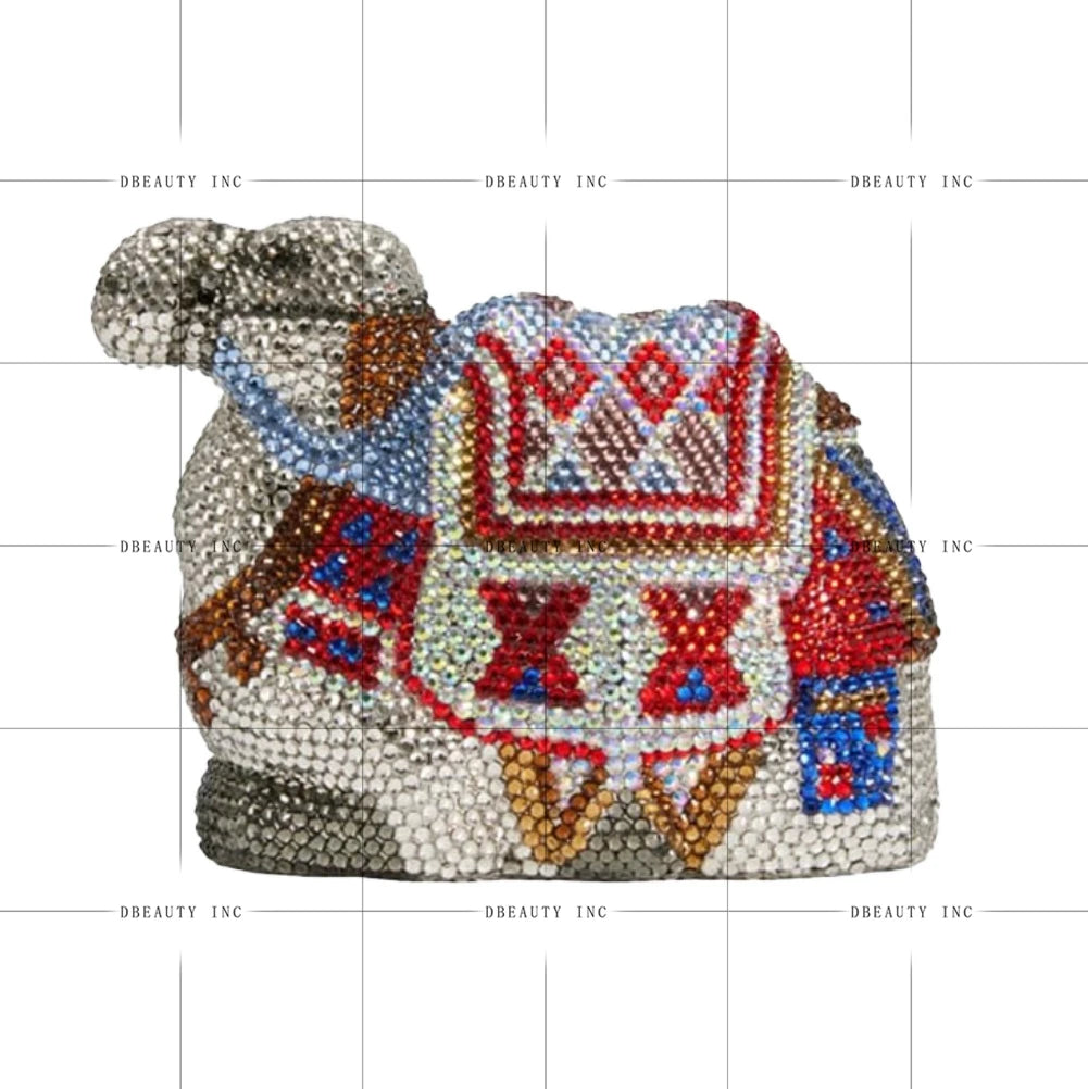 Luxury Crystal-Encrusted Camel Evening Clutch | Sophisticated Rhinestone Party & Wedding Purse | Elegant Metal & PU Leather Handbag | "Dignified" Novelty Statement Piece for Prom & Banquets Luxegan