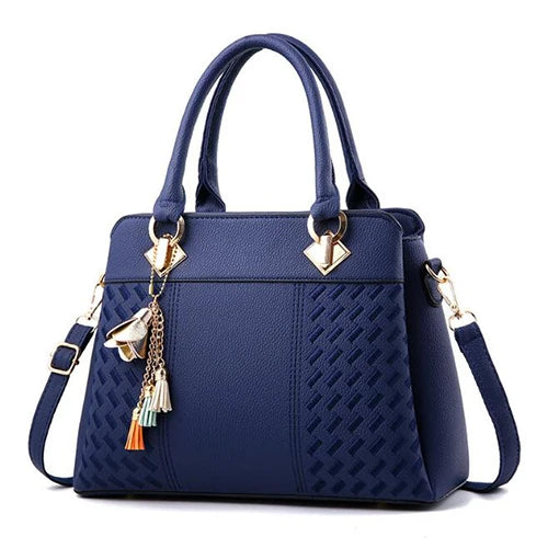 Fashion Women’s Embroidered Satchel Tote | High-Quality PU Leather Top-Handle Bag | Sophisticated Tassel & Embroidery Crossbody | Elegant Lady’s Simple Style Shoulder Bag with Smart Partitioning Luxegan