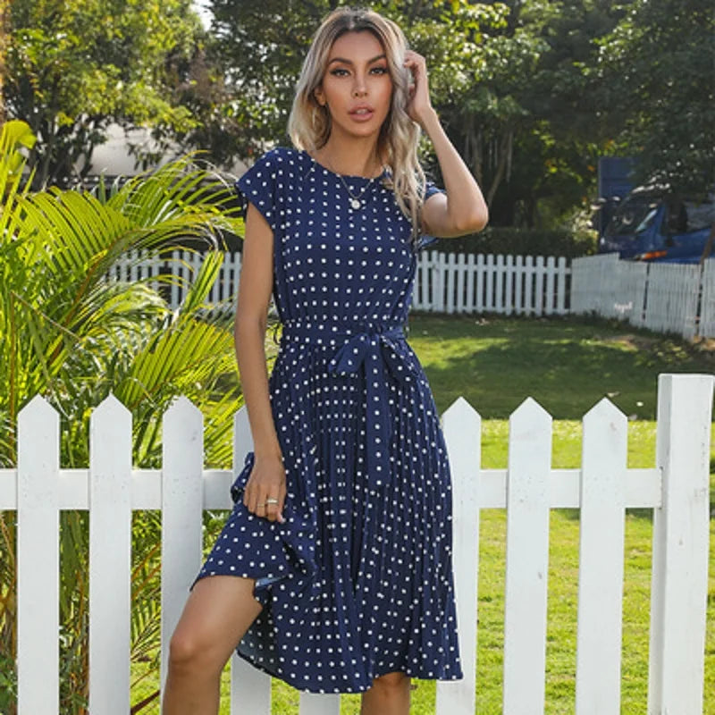 Print V-Neck Short Sleeve Regular Fit Sheath Knee-Length Dress – Medium Stretch Denim, Empire Waist, Summer Luxegan