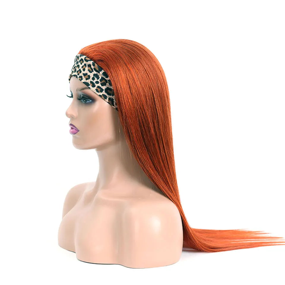 Sleek Straight Headband Scarf Wig | #350 Ginger & #1B/30 Auburn Brazilian Remy Human Hair | 150% Density Glueless Full Machine-Made Beginner-Friendly Wig Luxegan