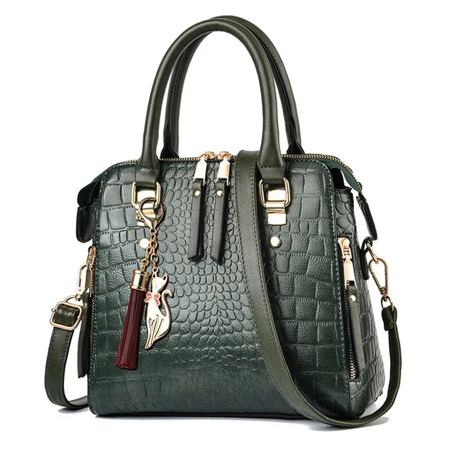 Luxury Crocodile Pattern Handbag for Women | Winter New PU Leather Tassel Shoulder Bag (Brands Design Handle Bag, Lady Purse) Luxegan