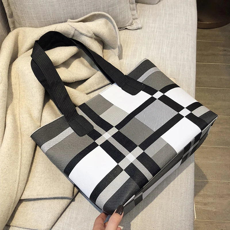 Large Capacity PU Leather Patchwork Tote | Soft Shoulder Shopping Bag Luxegan