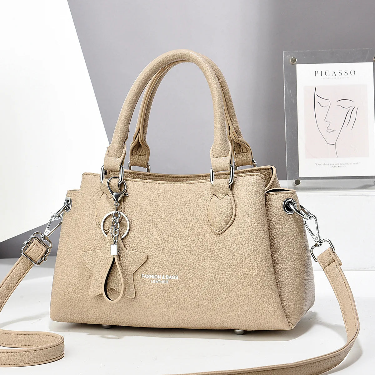 New Ladies Luxury PU Leather Tote | Korean Style Designer Shoulder Bag | Trendy Fashion Crossbody with Chain Decoration | Versatile Daily & Travel Handbag (Model A91608)