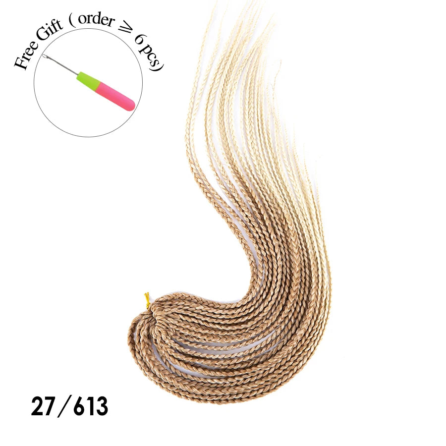 High Quality Ombre Brown & Blonde Synthetic Box Braids Crochet Hair Extensions - 12", 16", 20", 24" & 30" Pre-Looped Braids - High Temperature Fiber 22 Strands/Pack Tangle-Free Crochet Braids Luxegan