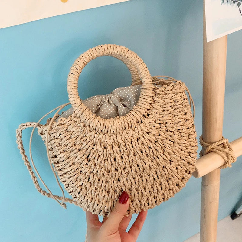 Half-Round Rattan Beach Bag | Women Large Capacity Handle Bag & Bohemian Shoulder Bag Luxegan