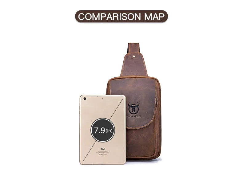 BULLCAPTAIN Bolsos cruzados para hombre de cuero Crazy Horse, bolso de pecho de cuero, bolsos cruzados retro para hombre con bolsillo de cremallera, bolso de viaje corto