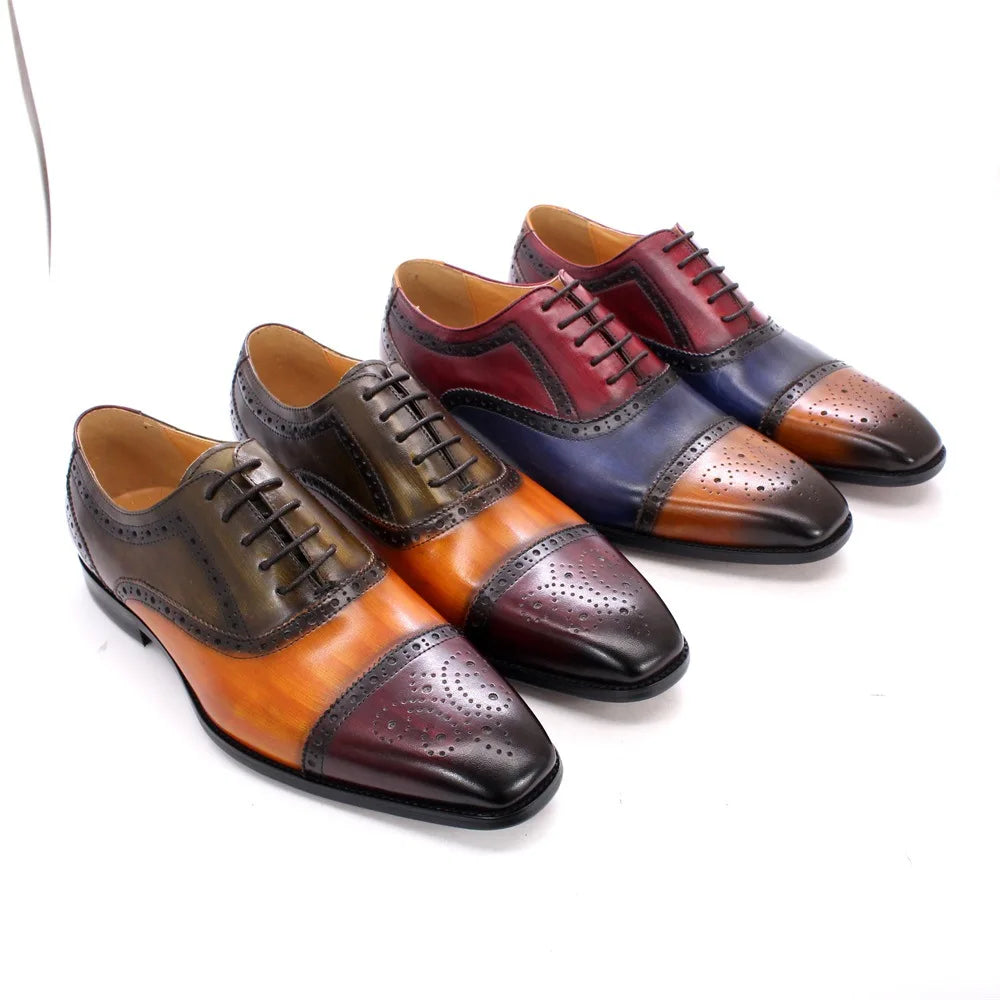 New Model Hand-Polished Carved Oxfords | Sophisticated Genuine Cowhide Business Formal | Elegant "Hard-Wearing" Lace-Up Men's Shoes | "Dignified" All-Season Round Toe Footwear for Radiant Versatile Styling Luxegan