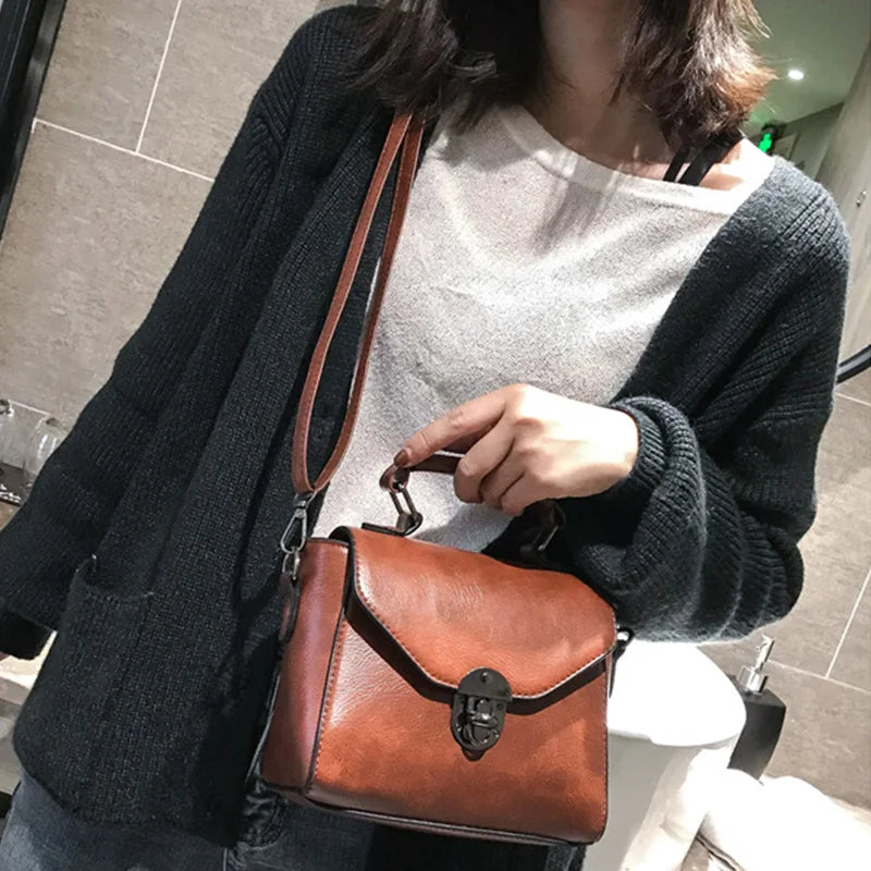 Winter New Lock-Design Shoulder Bag | Sophisticated PU Leather Crossbody | Elegant Small Square Lady Handbag | "Dignified" Soft Vintage Messenger for Versatile Styling Luxegan