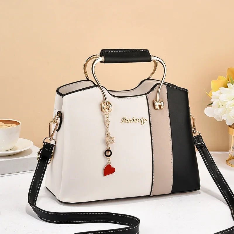 New Retro Patchwork Large Capacity Shoulder Bag | Simple Elegant Women’s Diagonal Crossbody | Versatile PU Leather Tote | Fashionable Leisure Handbag (Model BTL-17975) Luxegan