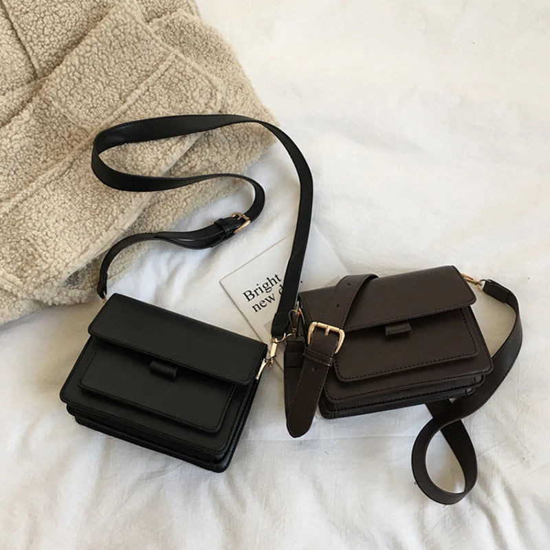 Vintage Shoulder Bag for Women | Simple Solid Color Messenger Bag & Small Square Crossbody Luxegan