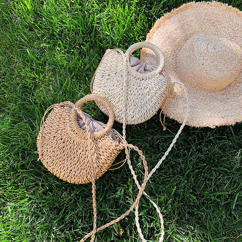 Half-Round Rattan Beach Bag | Women Large Capacity Handle Bag & Bohemian Shoulder Bag Luxegan
