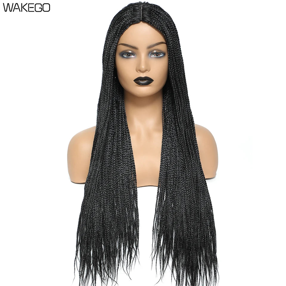 Wakego Box Braided Wigs for Black Women 26" Long Braids Wigs Fake Scalp Synthetic Heat Resistant Fiber Micro Braid Wig Daily Use Luxegan