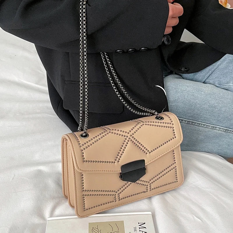 Rivet Chain Small Crossbody Bag for Women | 2022 Luxury Shoulder Messenger Bag (Trendy Lady Handbag with Flap Cover) Luxegan