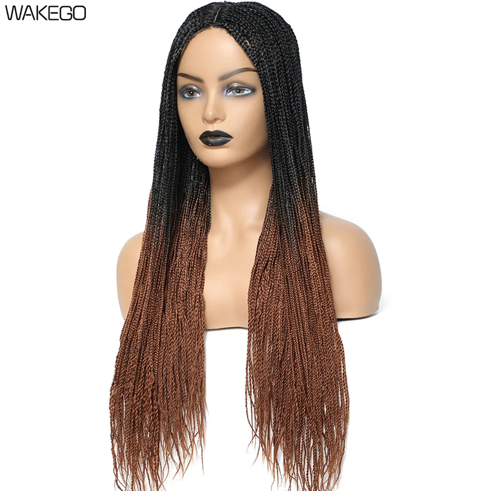 Wakego Black Braided African Wig Handmade Box Braids Wig Natural Synthetic Braiding Hair Wigs For All Women Peluca Con Trenzas Luxegan