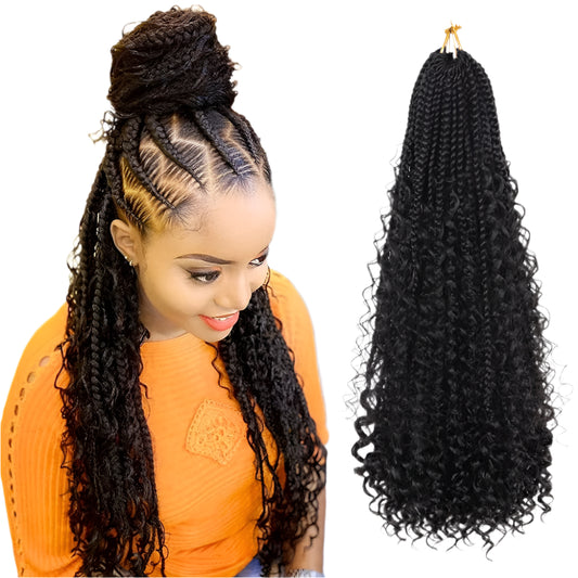 Goddess Box Braids Crochet Hair | Curly Ends | Bohemian Ombre | 14"-20" | Synthetic Braiding Hair