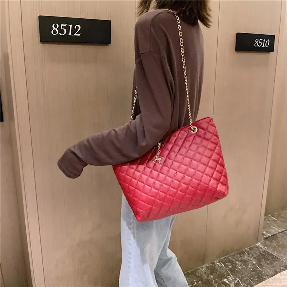 Classic Diamond Lattice Handbag | Fashion Women's Large Capacity Top-handle Bags & Pure Color Thin Chain Shoulder Crossbody Bag Luxegan