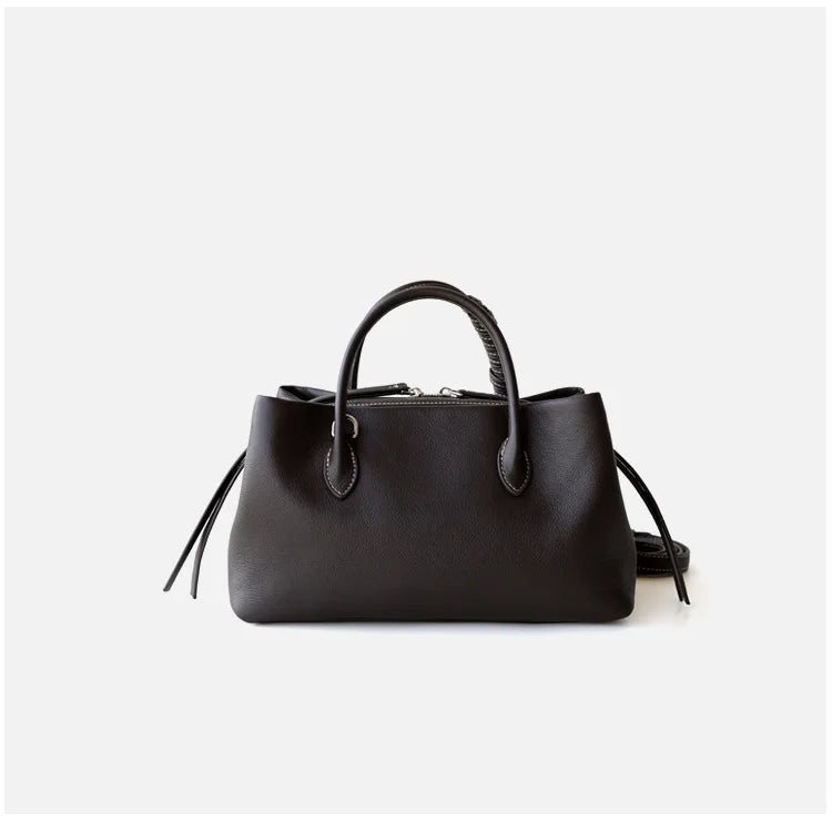 Genuine Cowhide Single Shoulder Purse | Lazy Style Multiple Compartment Handbag | Anti-Theft Zippered Crossbody Bag | Fashionable Solid Color All-Season Tote (Model IN2482) Luxegan