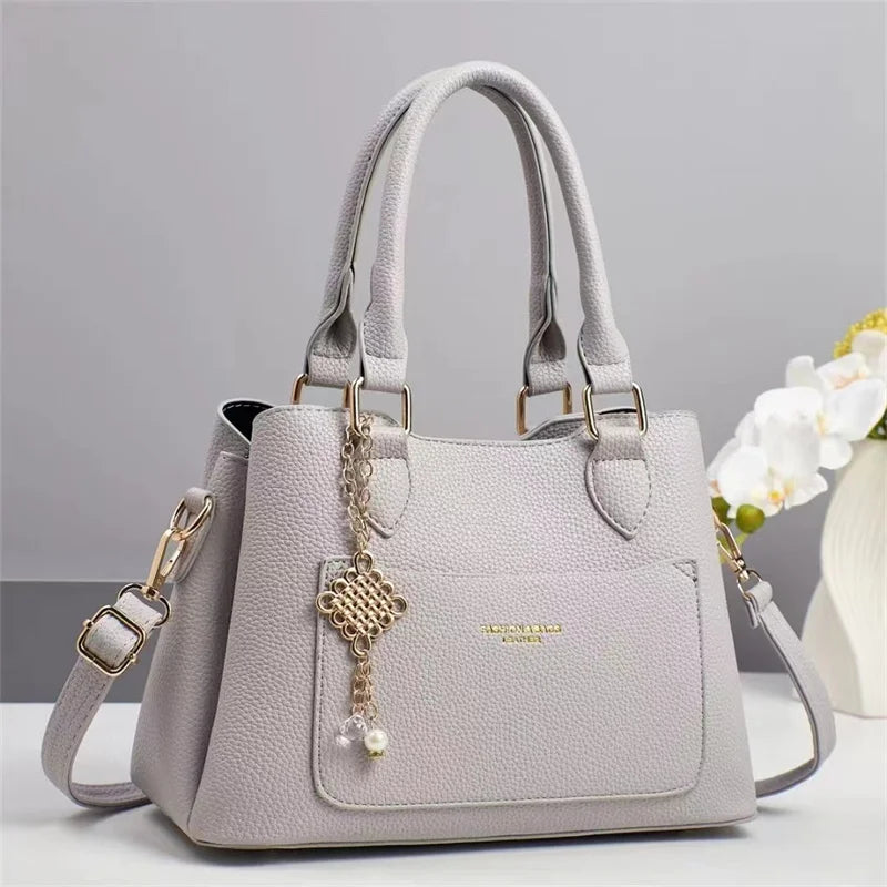 New Designer Women’s Preppy Style Tote Purse | Ladies' Fashion Shoulder Bag with Chain Decoration | Trendy PU Leather Portable Handbag | Versatile All-Season Zippered Tote (Model BTL-22866) Luxegan