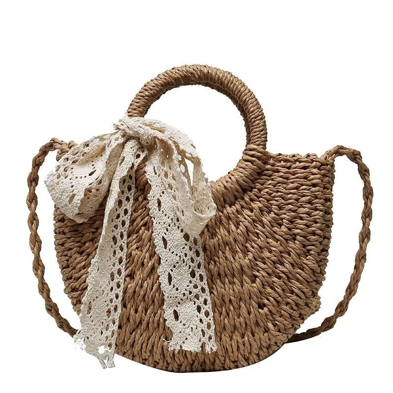 Handmade Half-Round Rattan Woven Straw Bag | Sophisticated Half-Moon Messenger Bag for Women - view 2